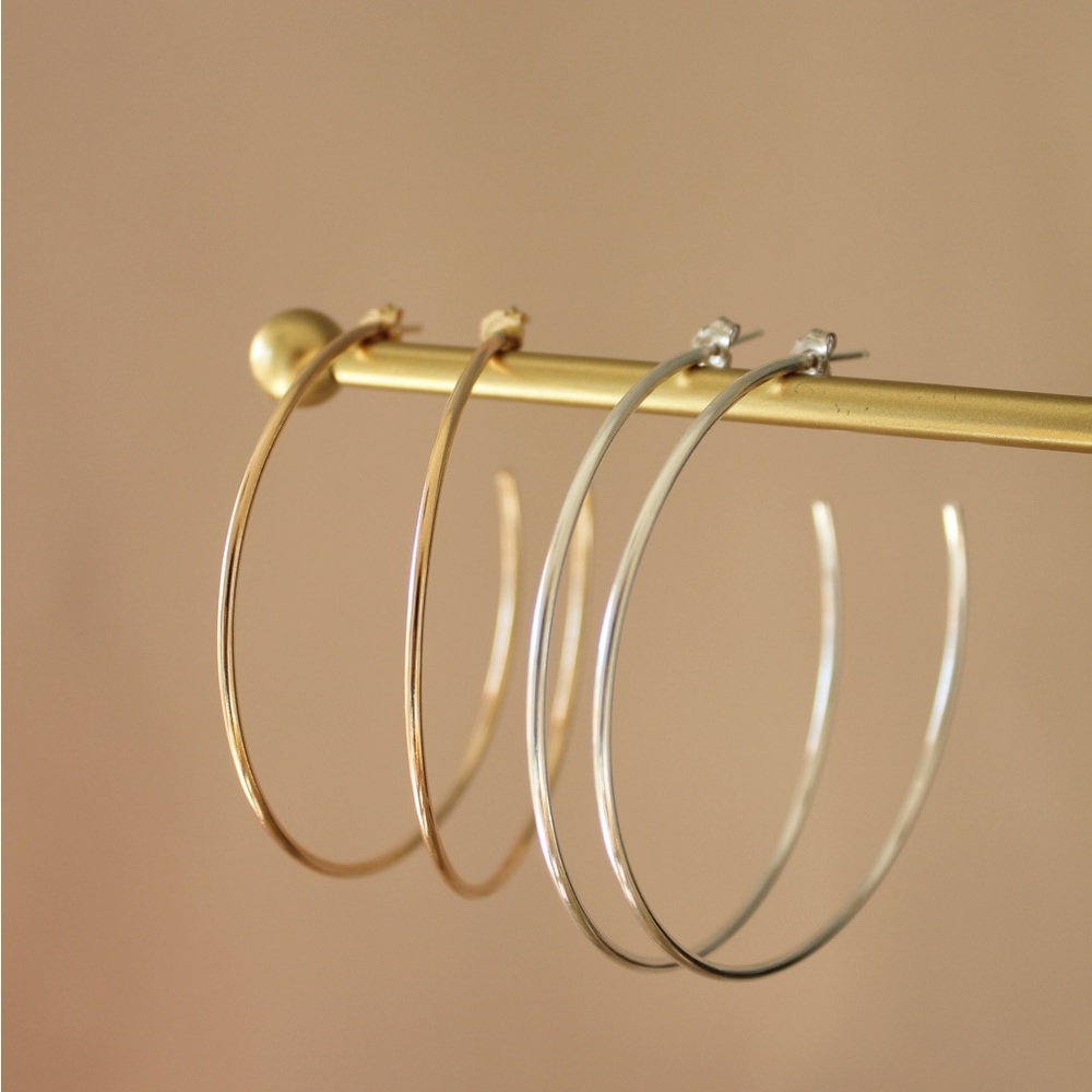 Minimalist Sterling Silver 2.5” Hoop Earrings. Timeless Design.
